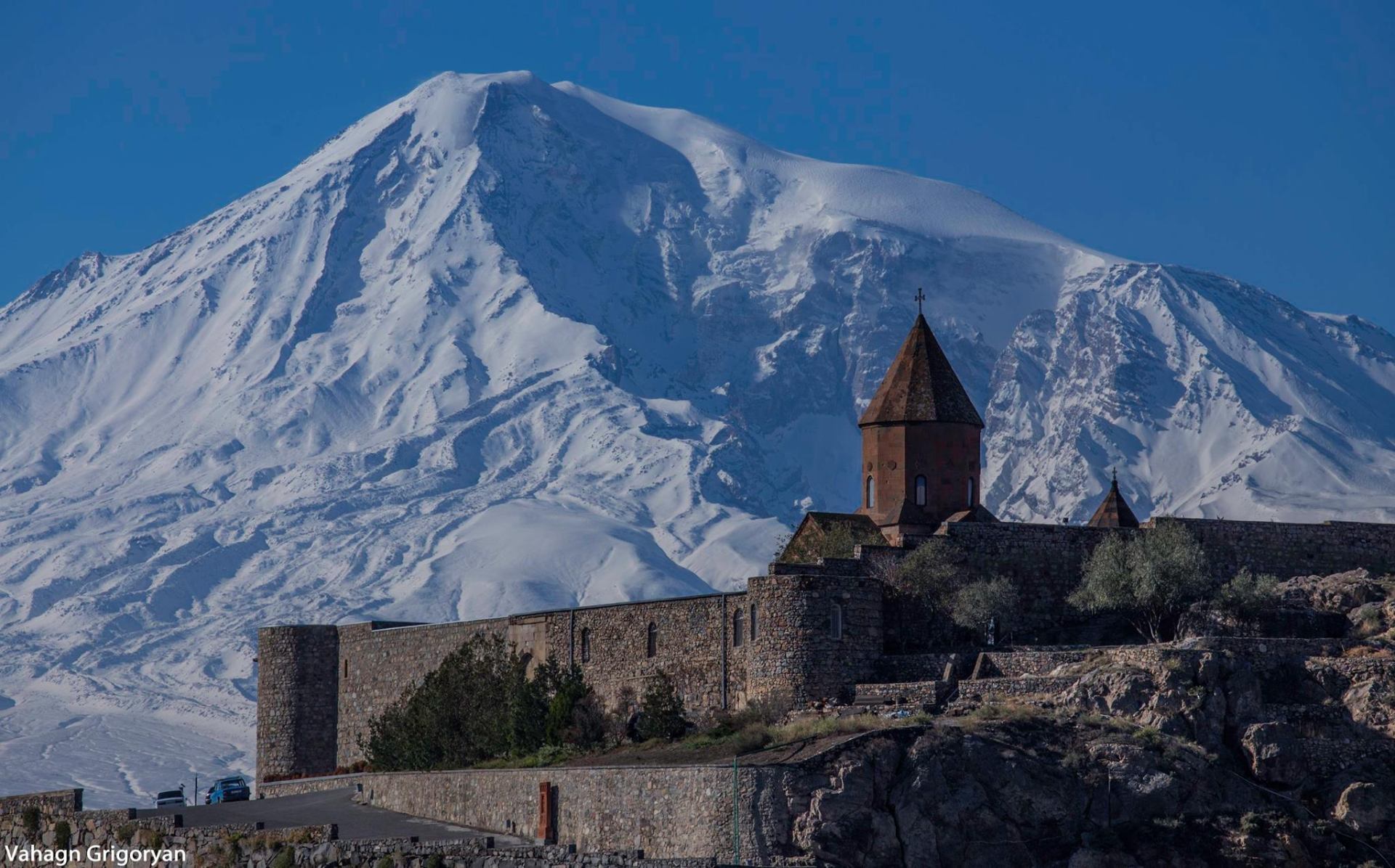 Khor Virap monastery beneath snow-capped Mount Ararat